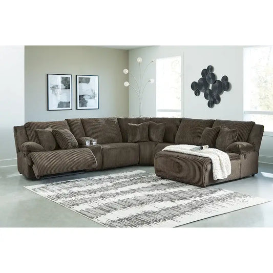 Signature Design by Ashley Top Tier Brown 6-Piece Reclining Sectional with Chaise - 147 W x 134 D x 41 H