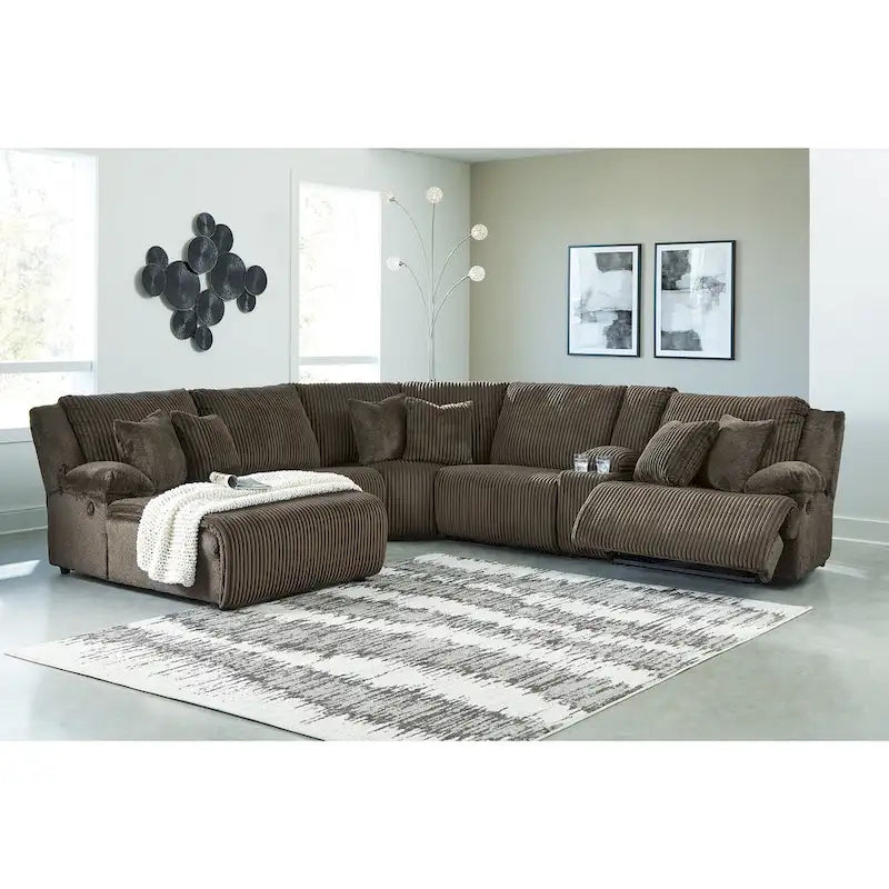 Signature Design by Ashley Top Tier Brown 6-Piece Reclining Sectional with Chaise - 147 W x 134 D x 41 H