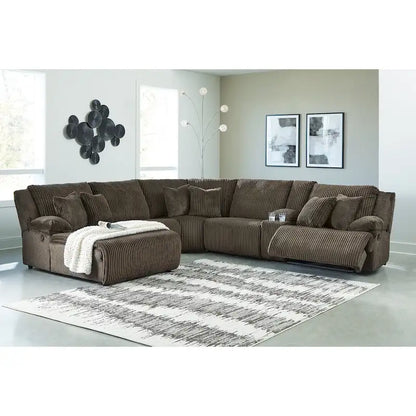 Signature Design by Ashley Top Tier Brown 6-Piece Reclining Sectional with Chaise - 147 W x 134 D x 41 H