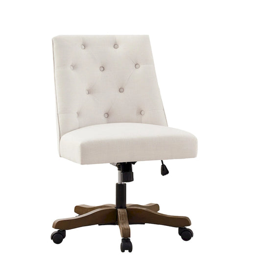 Upholstered Swivel Desk Chair, Armless Home Office Chair, Adjustable Height Computer Chair with Wheels for Study