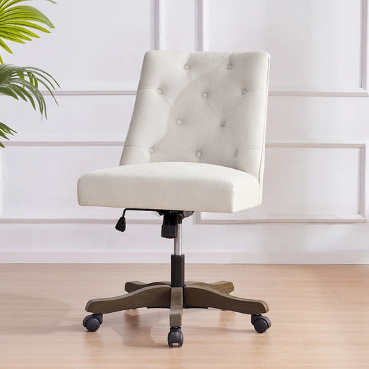 Upholstered Swivel Desk Chair, Armless Home Office Chair, Adjustable Height Computer Chair with Wheels for Study