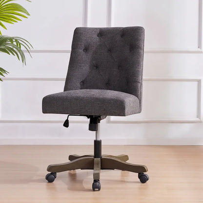 Upholstered Swivel Desk Chair, Armless Home Office Chair, Adjustable Height Computer Chair with Wheels for Study