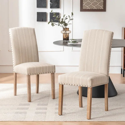 Set of 2 Gray Fabric Dining Chairs with Nailhead Trim