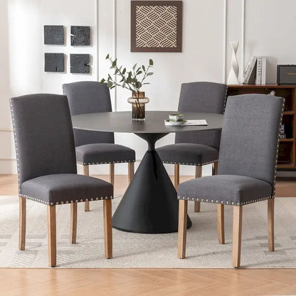 Set of 2 Gray Fabric Dining Chairs with Nailhead Trim