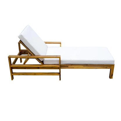 Acacia Wood Chaise Lounge Patio Recliner with Adjustable Backrest & Padded Cushion, Outdoor Sunbathing Chair for Poolside Areas