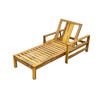 Acacia Wood Chaise Lounge Patio Recliner with Adjustable Backrest & Padded Cushion, Outdoor Sunbathing Chair for Poolside Areas