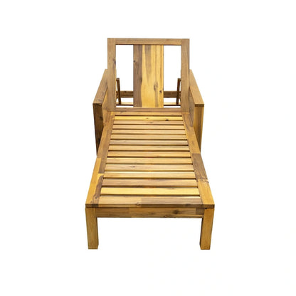Acacia Wood Chaise Lounge Patio Recliner with Adjustable Backrest & Padded Cushion, Outdoor Sunbathing Chair for Poolside Areas