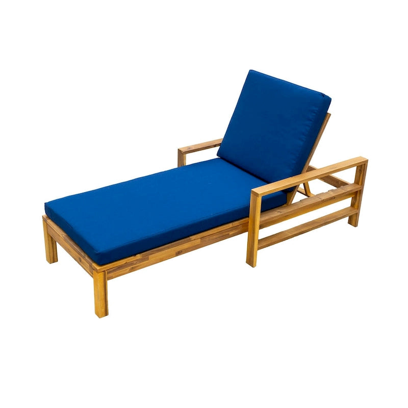 Acacia Wood Chaise Lounge Patio Recliner with Adjustable Backrest & Padded Cushion, Outdoor Sunbathing Chair for Poolside Areas