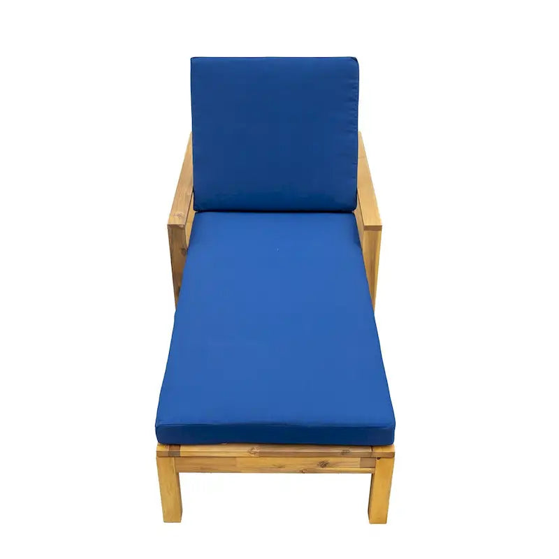 Acacia Wood Chaise Lounge Patio Recliner with Adjustable Backrest & Padded Cushion, Outdoor Sunbathing Chair for Poolside Areas