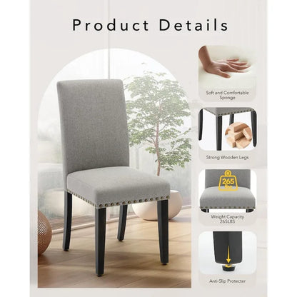 Modern Fabric Dining Chair Set of 4, Upholstered Kitchen Chair with Curved Backrest Wood Legs