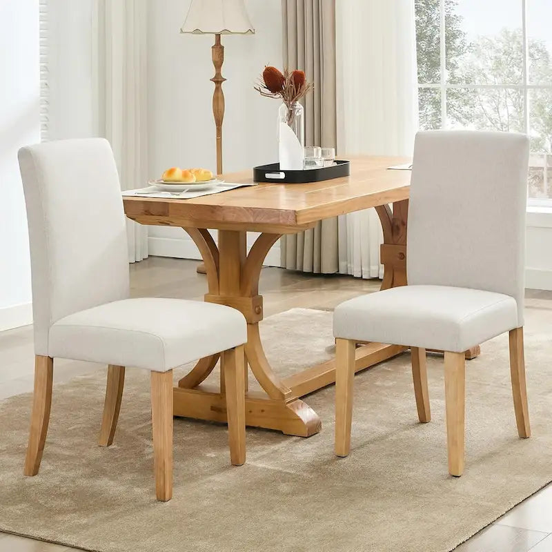 Modern Fabric Dining Chair Set of 4, Upholstered Kitchen Chair with Curved Backrest Wood Legs