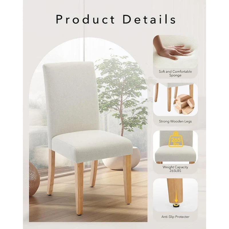 Modern Fabric Dining Chair Set of 4, Upholstered Kitchen Chair with Curved Backrest Wood Legs