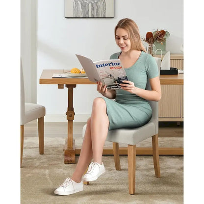 Modern Fabric Dining Chair Set of 4, Upholstered Kitchen Chair with Curved Backrest Wood Legs