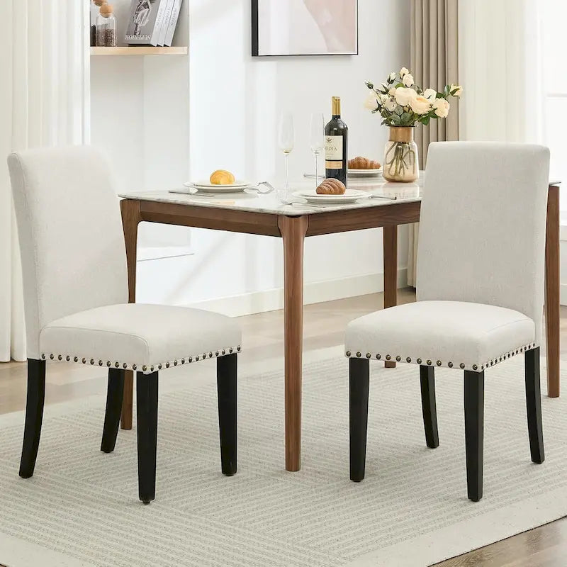 Modern Fabric Dining Chair Set of 4, Upholstered Kitchen Chair with Curved Backrest Wood Legs