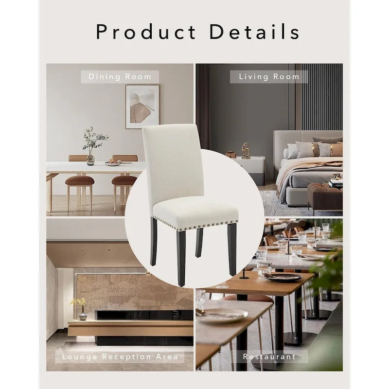 Modern Fabric Dining Chair Set of 4, Upholstered Kitchen Chair with Curved Backrest Wood Legs