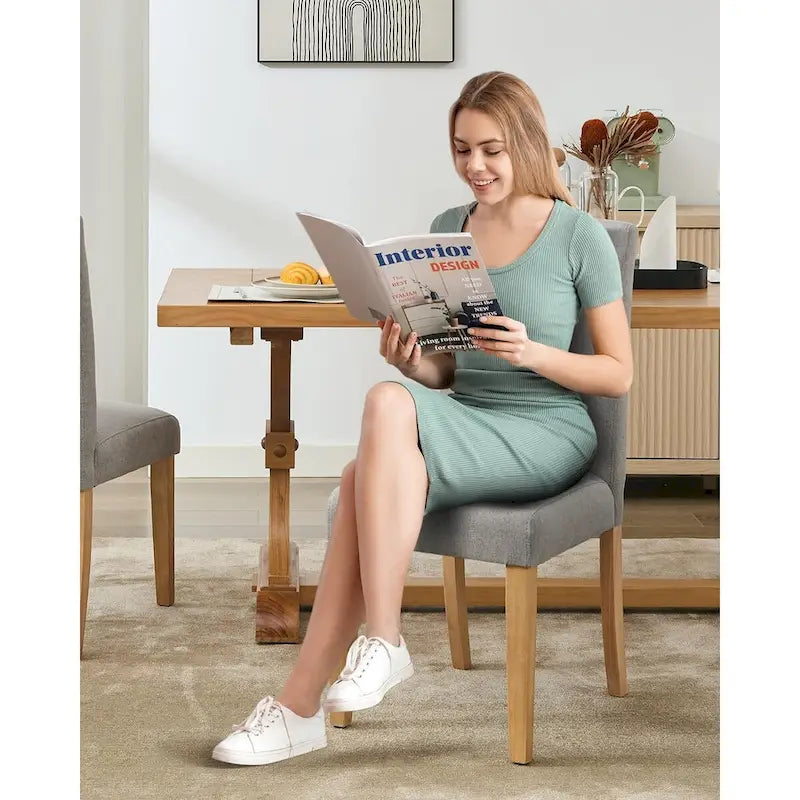 Modern Fabric Dining Chair Set of 4, Upholstered Kitchen Chair with Curved Backrest Wood Legs