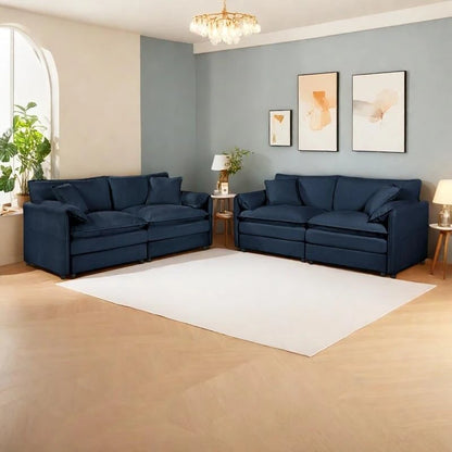 2-Piece 75.59  Chenille Cloud Loveseat Sofa Set with Deep Seat and 4 Pillows