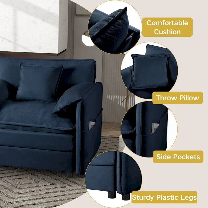 2-Piece 75.59  Chenille Cloud Loveseat Sofa Set with Deep Seat and 4 Pillows