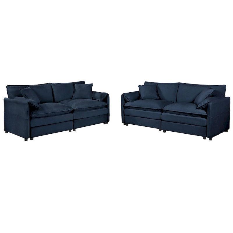 2-Piece 75.59  Chenille Cloud Loveseat Sofa Set with Deep Seat and 4 Pillows