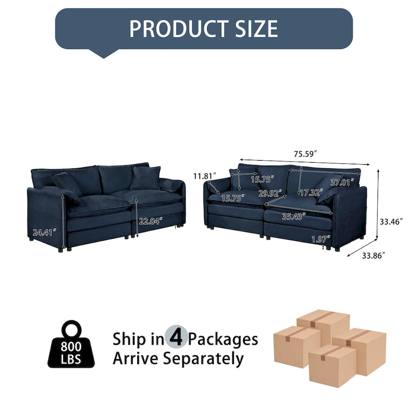 2-Piece 75.59  Chenille Cloud Loveseat Sofa Set with Deep Seat and 4 Pillows