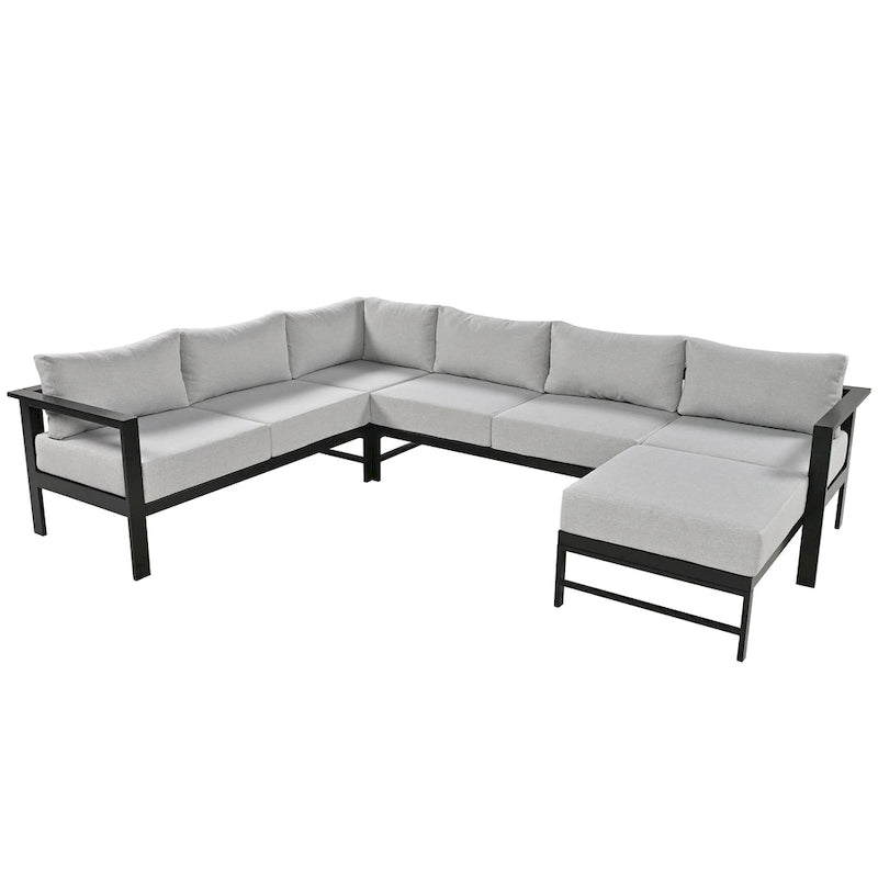 4-Piece Outdoor Patio Aluminum U-Shaped Sectional Sofa Set with Thick Cushions