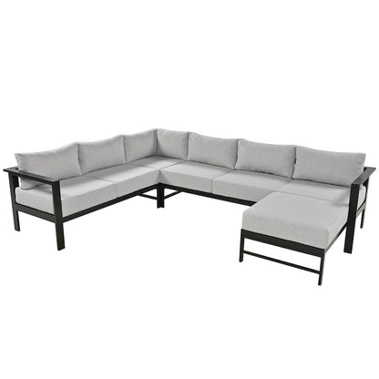 4-Piece Outdoor Patio Aluminum U-Shaped Sectional Sofa Set with Thick Cushions