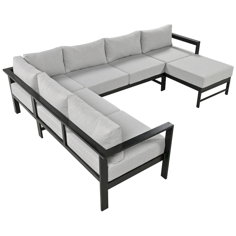 4-Piece Outdoor Patio Aluminum U-Shaped Sectional Sofa Set with Thick Cushions