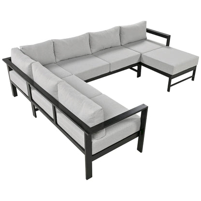 4-Piece Outdoor Patio Aluminum U-Shaped Sectional Sofa Set with Thick Cushions