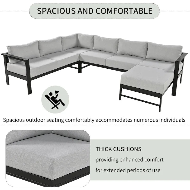4-Piece Outdoor Patio Aluminum U-Shaped Sectional Sofa Set with Thick Cushions
