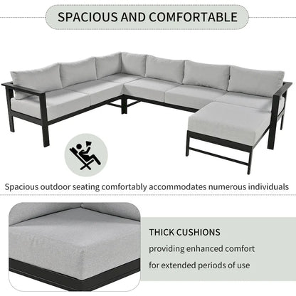 4-Piece Outdoor Patio Aluminum U-Shaped Sectional Sofa Set with Thick Cushions