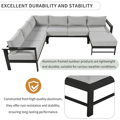 4-Piece Outdoor Patio Aluminum U-Shaped Sectional Sofa Set with Thick Cushions