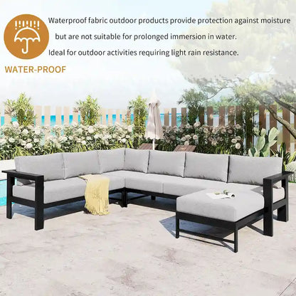 4-Piece Outdoor Patio Aluminum U-Shaped Sectional Sofa Set with Thick Cushions