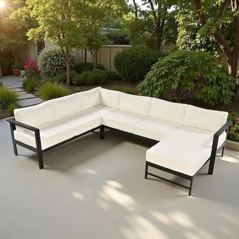 4-Piece Outdoor Patio Aluminum U-Shaped Sectional Sofa Set with Thick Cushions