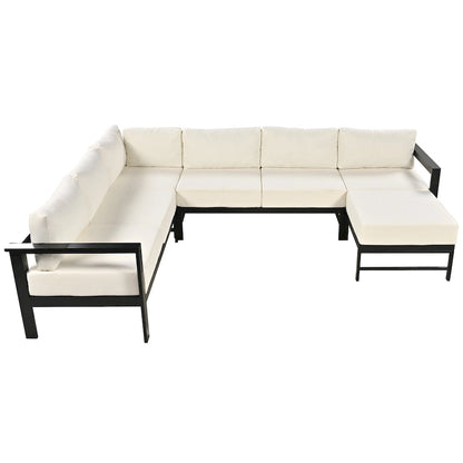 4-Piece Outdoor Patio Aluminum U-Shaped Sectional Sofa Set with Thick Cushions
