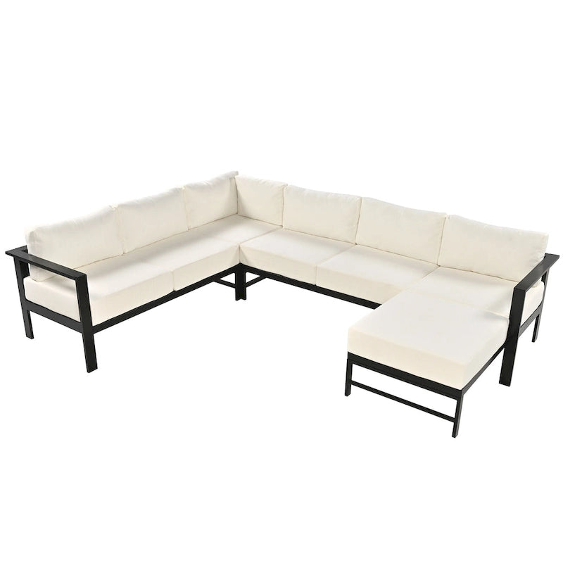 4-Piece Outdoor Patio Aluminum U-Shaped Sectional Sofa Set with Thick Cushions