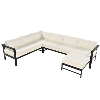 4-Piece Outdoor Patio Aluminum U-Shaped Sectional Sofa Set with Thick Cushions