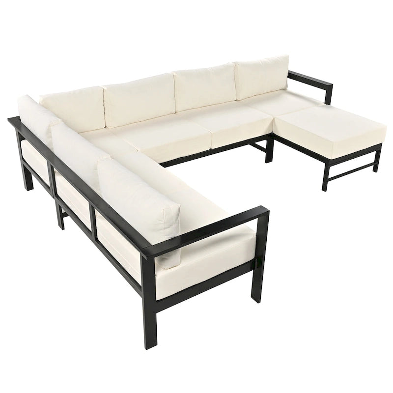 4-Piece Outdoor Patio Aluminum U-Shaped Sectional Sofa Set with Thick Cushions