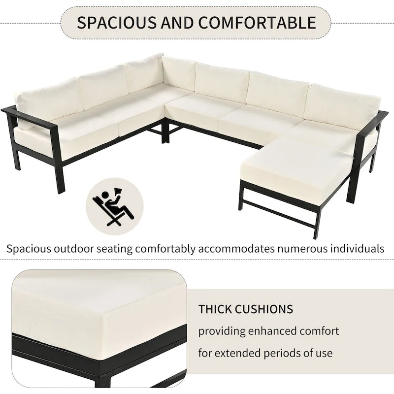4-Piece Outdoor Patio Aluminum U-Shaped Sectional Sofa Set with Thick Cushions