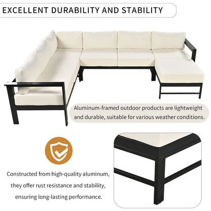 4-Piece Outdoor Patio Aluminum U-Shaped Sectional Sofa Set with Thick Cushions