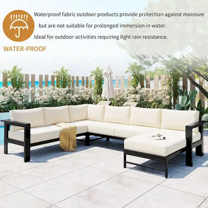 4-Piece Outdoor Patio Aluminum U-Shaped Sectional Sofa Set with Thick Cushions
