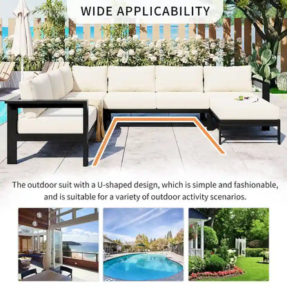 4-Piece Outdoor Patio Aluminum U-Shaped Sectional Sofa Set with Thick Cushions