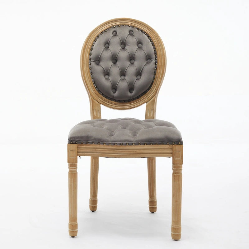 Solid Wood Frame Antique Dining Chair, Hand-Pulled Buckle Decoration Velvet Dining Chair with Nailhead Trim, Set of 2