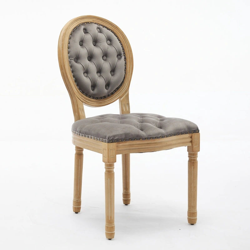 Solid Wood Frame Antique Dining Chair, Hand-Pulled Buckle Decoration Velvet Dining Chair with Nailhead Trim, Set of 2