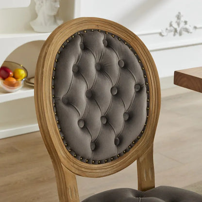 Solid Wood Frame Antique Dining Chair, Hand-Pulled Buckle Decoration Velvet Dining Chair with Nailhead Trim, Set of 2