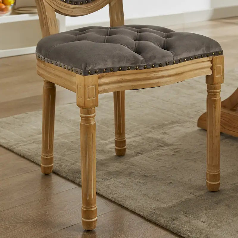 Solid Wood Frame Antique Dining Chair, Hand-Pulled Buckle Decoration Velvet Dining Chair with Nailhead Trim, Set of 2