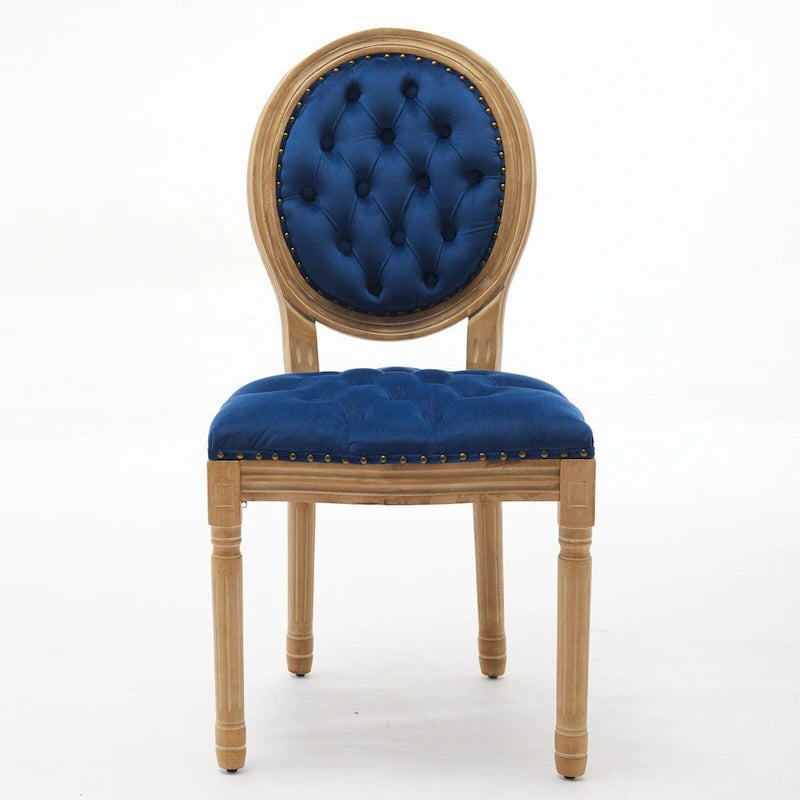 Solid Wood Frame Antique Dining Chair, Hand-Pulled Buckle Decoration Velvet Dining Chair with Nailhead Trim, Set of 2