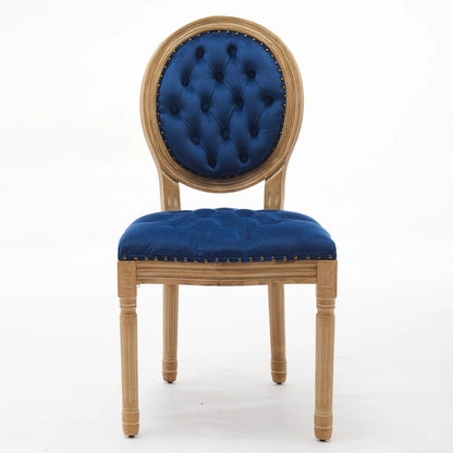 Solid Wood Frame Antique Dining Chair, Hand-Pulled Buckle Decoration Velvet Dining Chair with Nailhead Trim, Set of 2