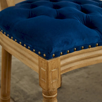 Solid Wood Frame Antique Dining Chair, Hand-Pulled Buckle Decoration Velvet Dining Chair with Nailhead Trim, Set of 2