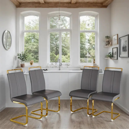 PU Leather High Back Upholstered Dining Chair w/ Metal Legs (Set of 4)