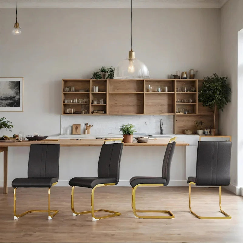 PU Leather High Back Upholstered Dining Chair w/ Metal Legs (Set of 4)